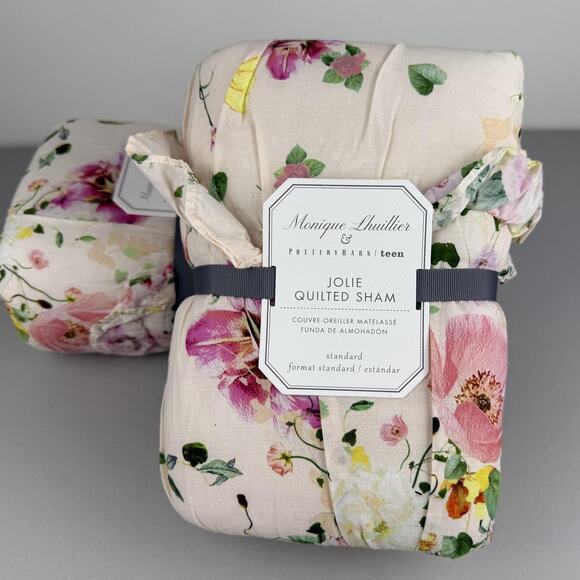 Monique Lhuillier Pottery Barn Teen Jolie Quilted Sham Standard Set of 2 Floral - Picture 3 of 5